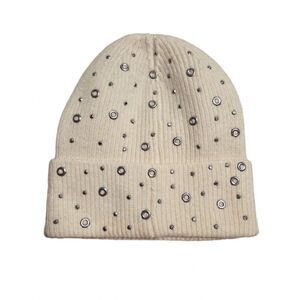 Madden NYC Cream Knit Beanie One Size White Acrylic Blend